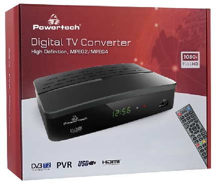 Ψηφιακός δέκτης POWERTECH PT-779, MPEG4, DVB-T2, H.265, RJ45
